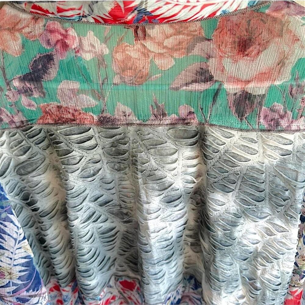 VTG Floral Patchwork Sheer Duster Kimono Bell Sleeve Boho Festival 90s Y2K M - L - Picture 6 of 8